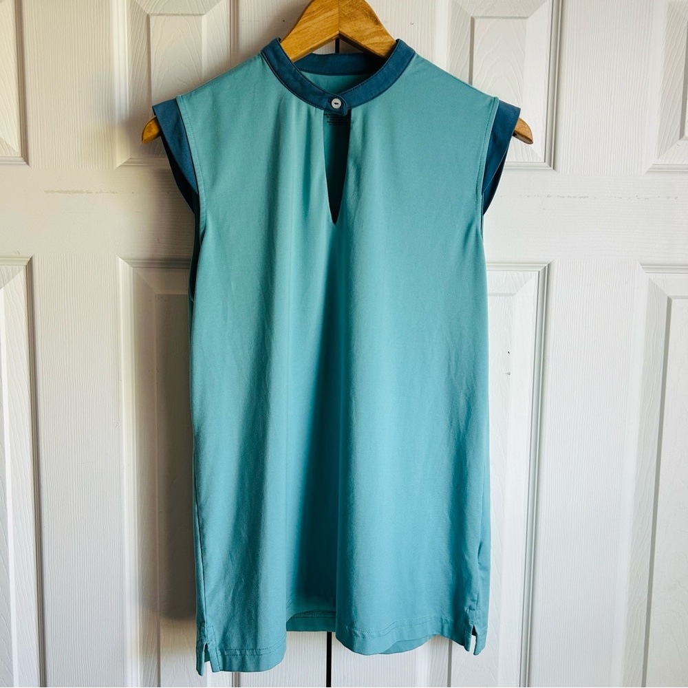 Oxford Golf Women M Blue Polo Golf Shirt Sleeveless Collared Button Up Front